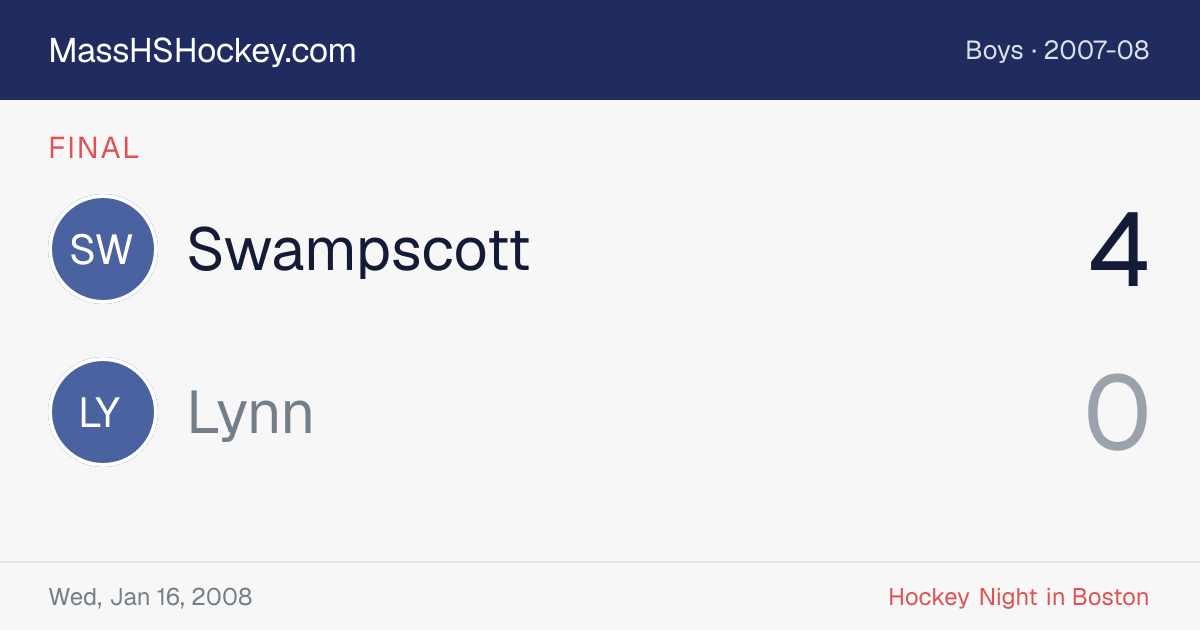 Swampscott at Lynn score card