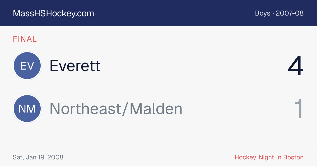 Everett at Northeast/Malden score card