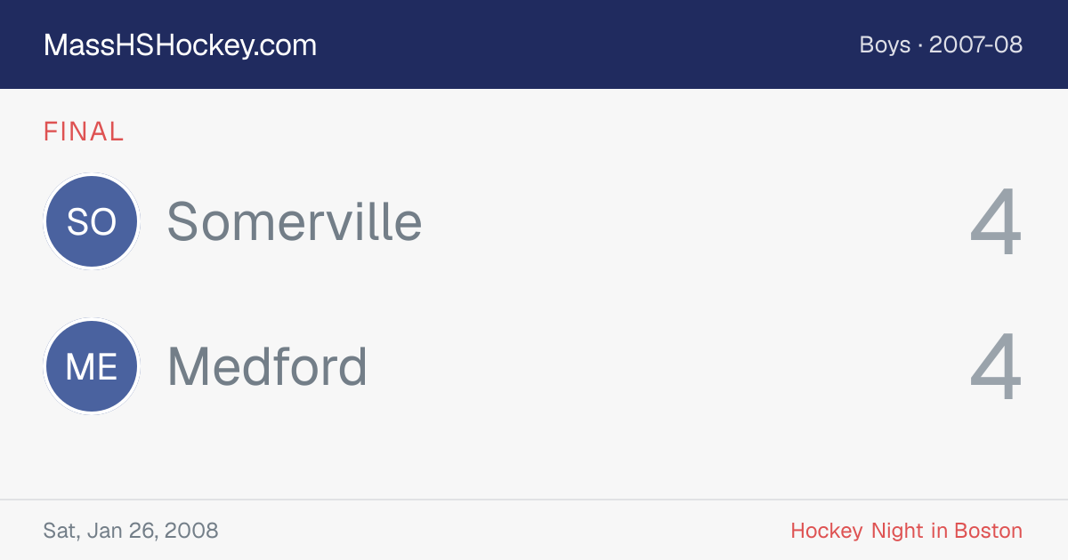 Somerville at Medford score card