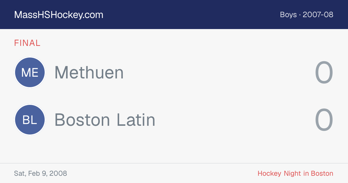 Methuen at Boston Latin score card