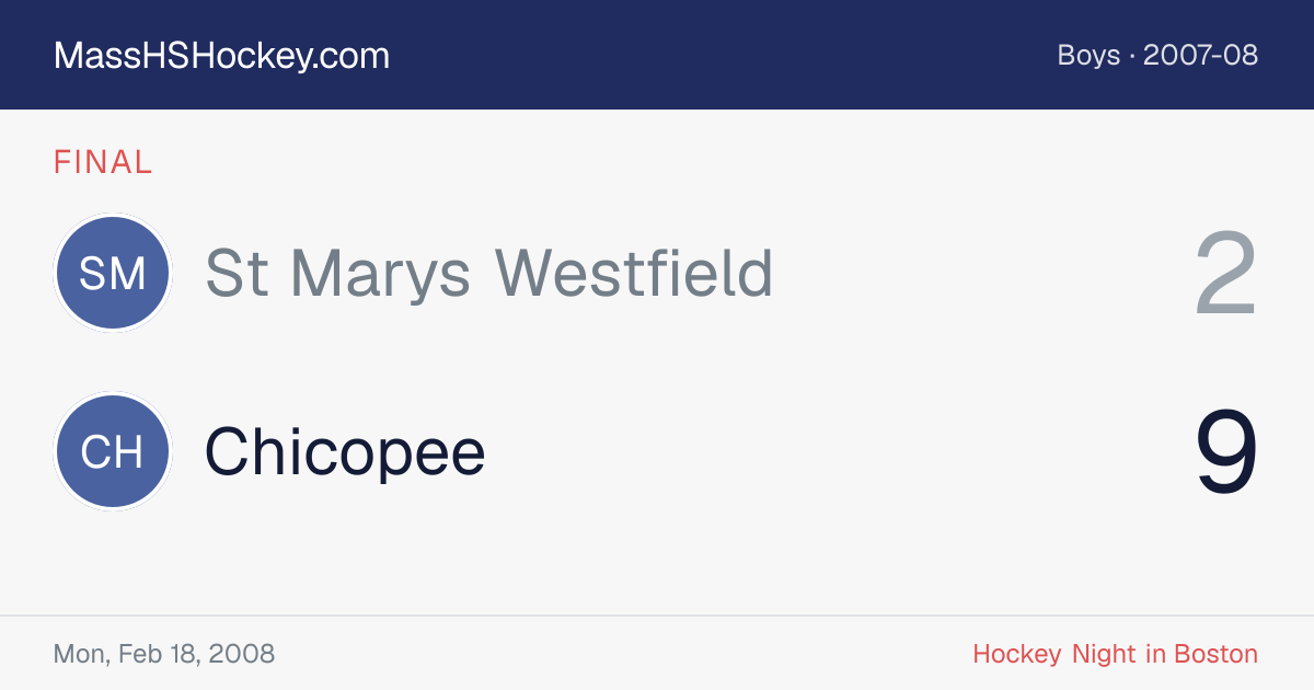 St Marys Westfield at Chicopee score card