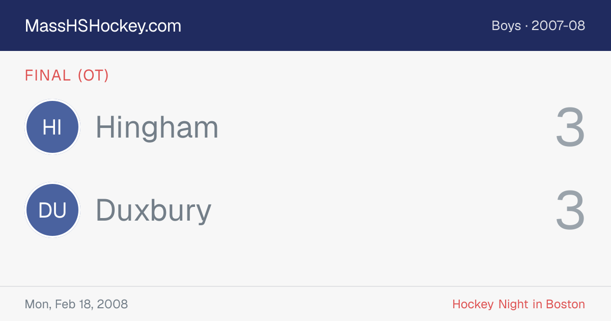 Hingham at Duxbury score card