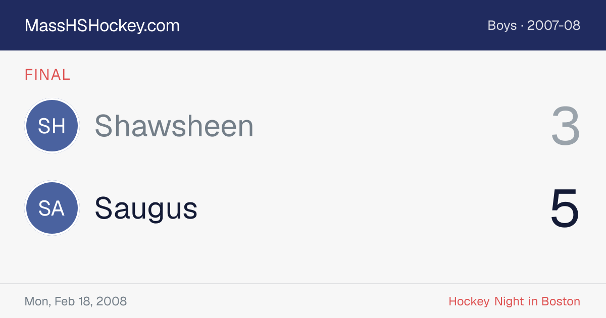 Shawsheen at Saugus score card