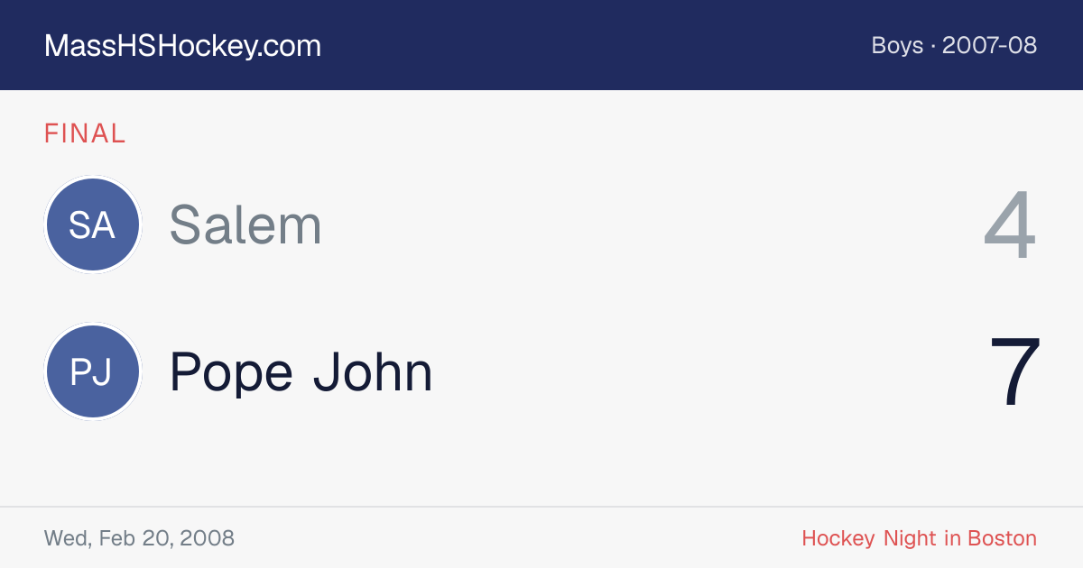 Salem at Pope John score card