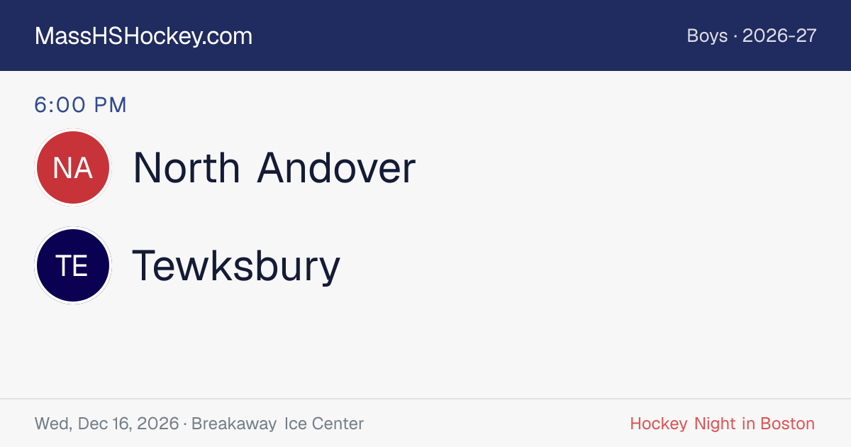 North Andover at Tewksbury score card