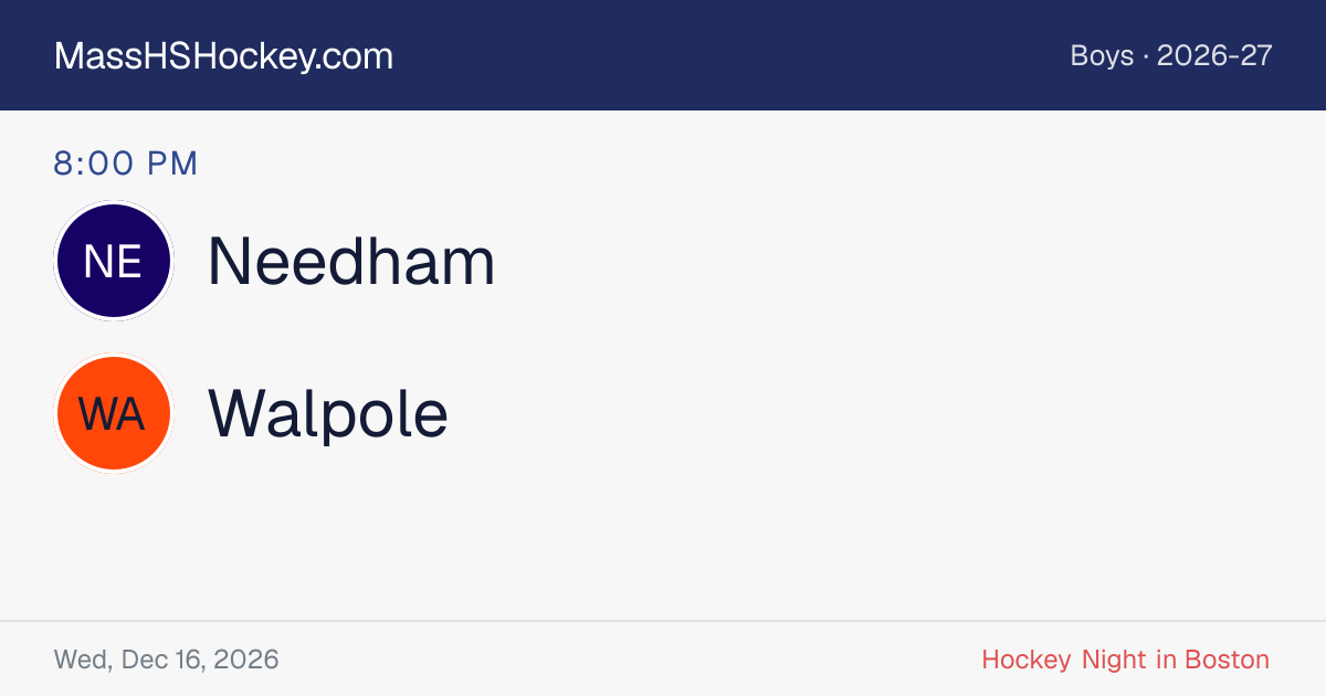 Needham at Walpole score card
