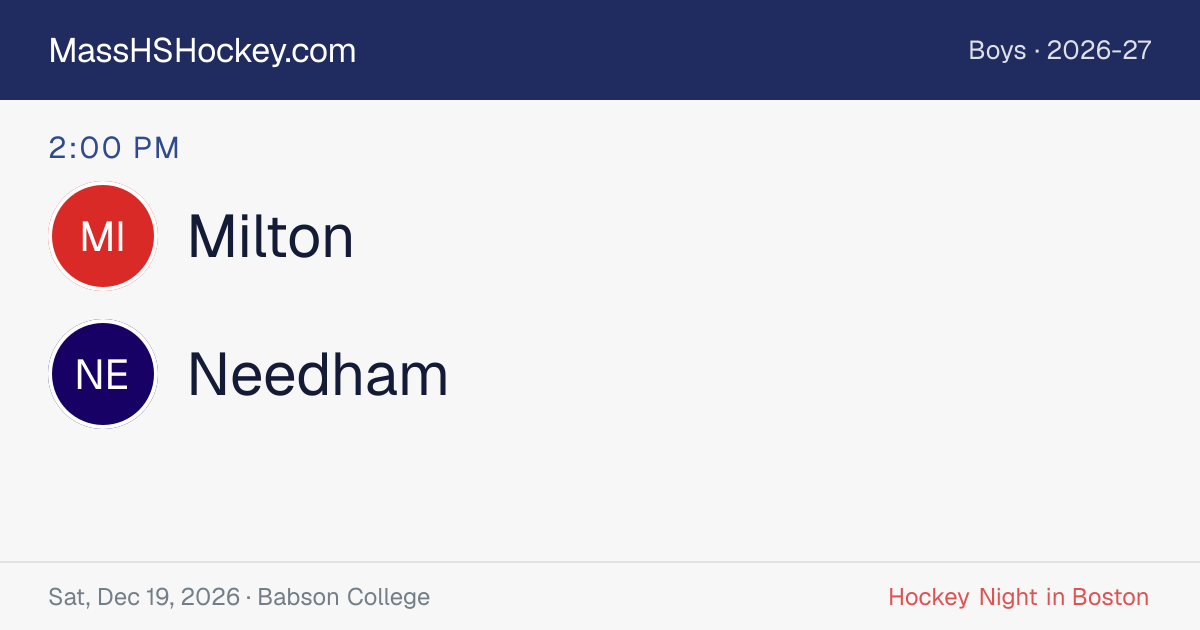 Milton at Needham score card