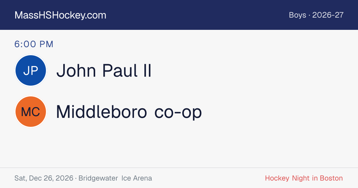 John Paul II at Middleboro co-op score card