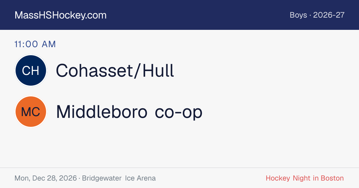Cohasset/Hull at Middleboro co-op score card