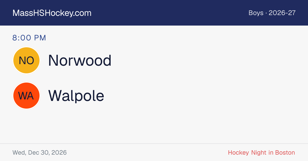 Norwood at Walpole score card