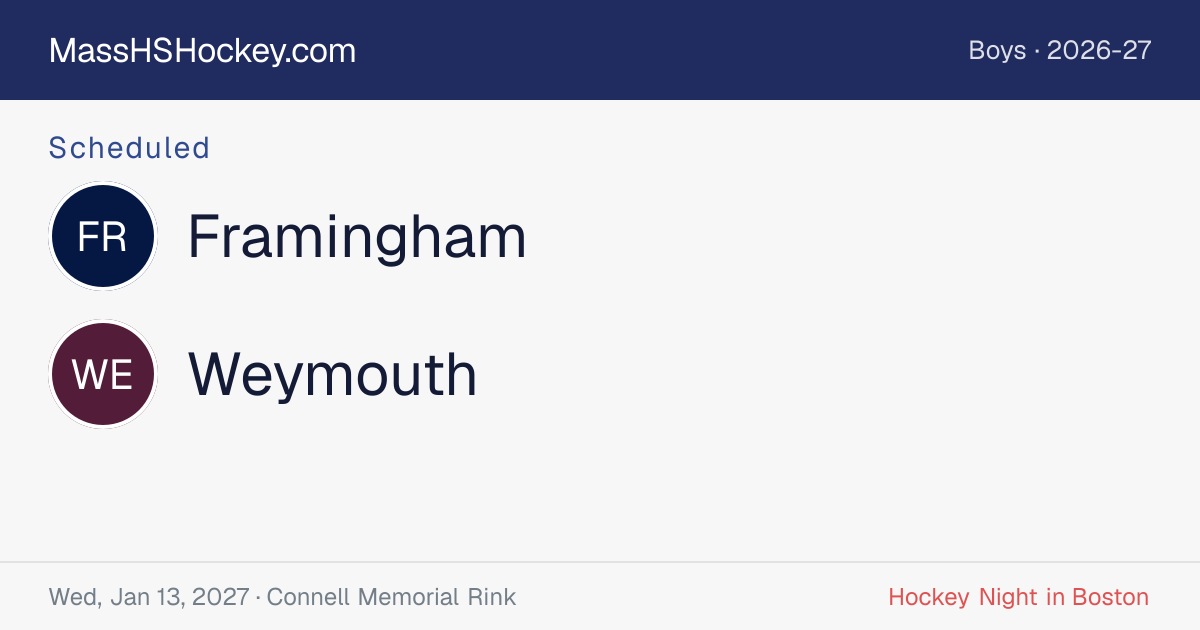 Framingham at Weymouth score card