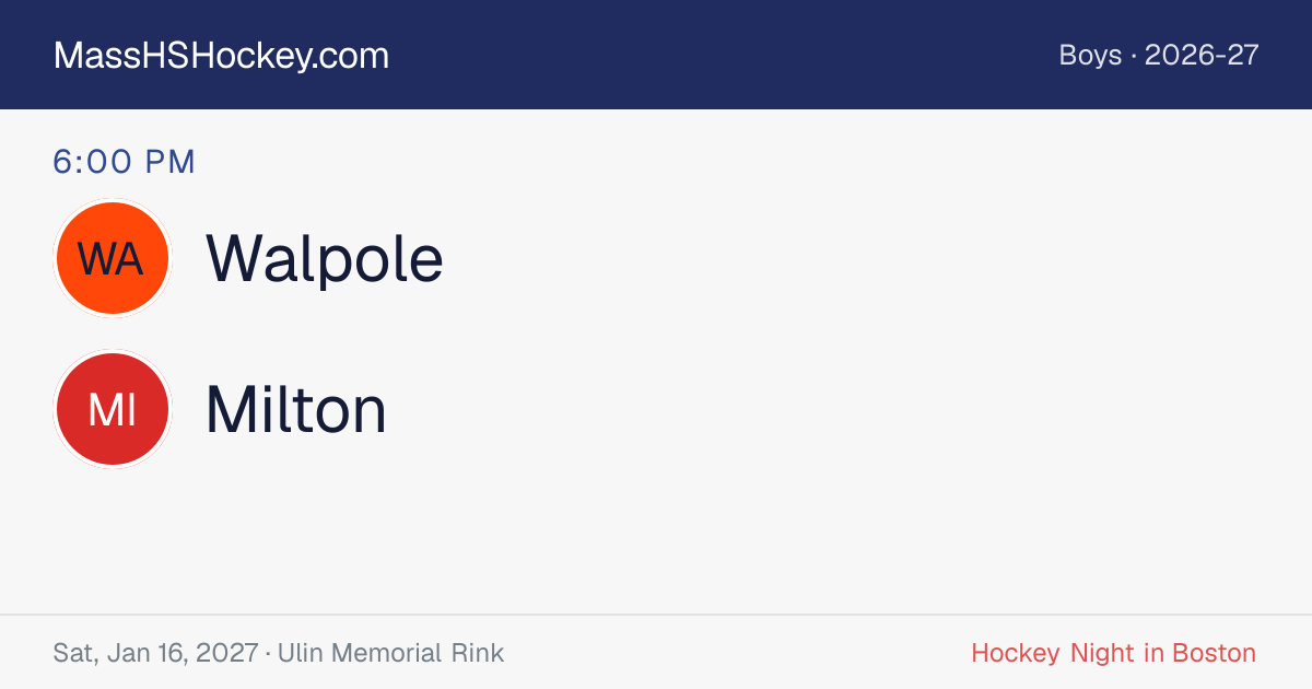Walpole at Milton score card