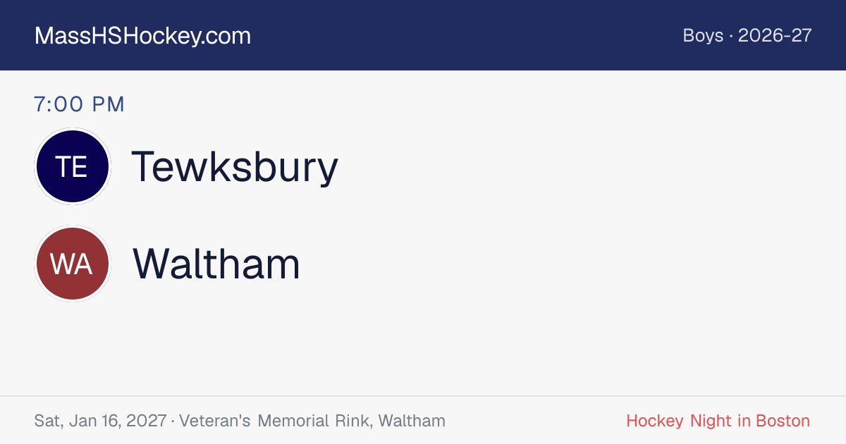 Tewksbury at Waltham score card