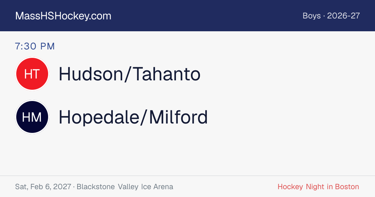 Hudson/Tahanto at Hopedale/Milford score card