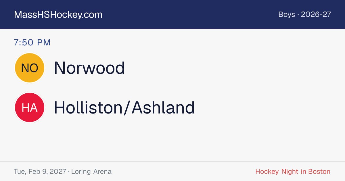 Norwood at Holliston/Ashland score card