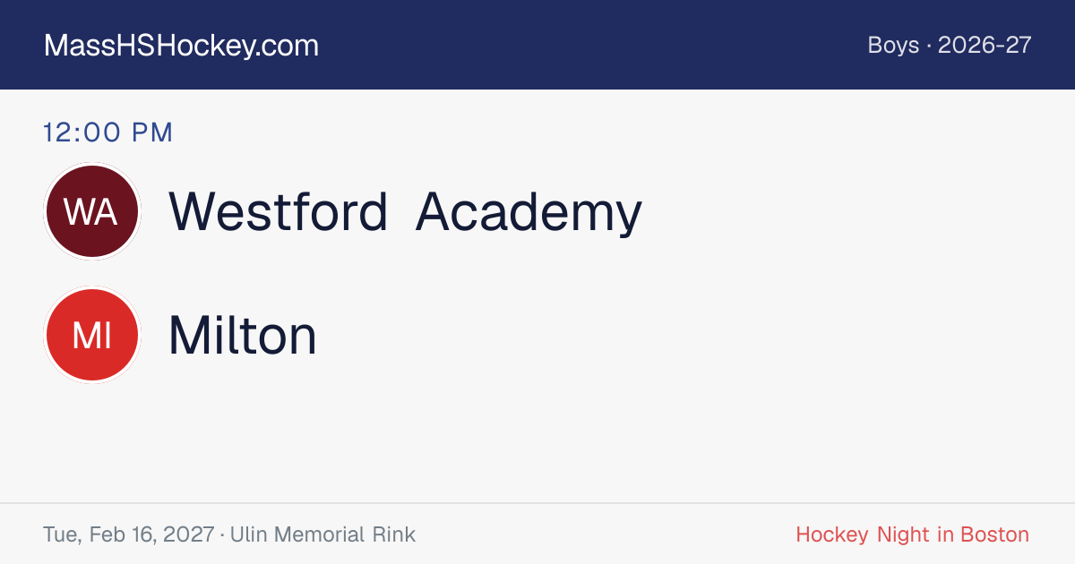 Westford Academy at Milton score card