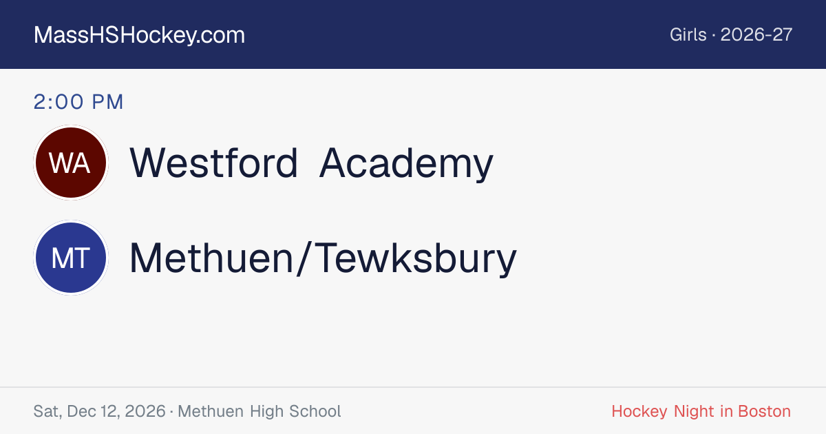Westford Academy at Methuen/Tewksbury score card