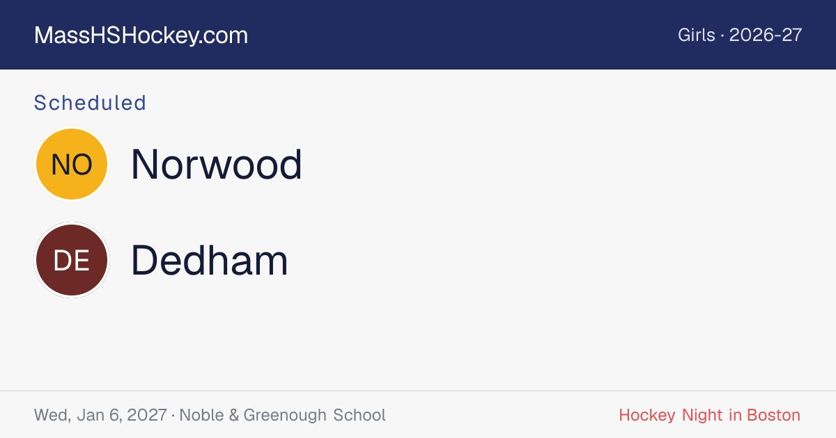 Norwood at Dedham score card