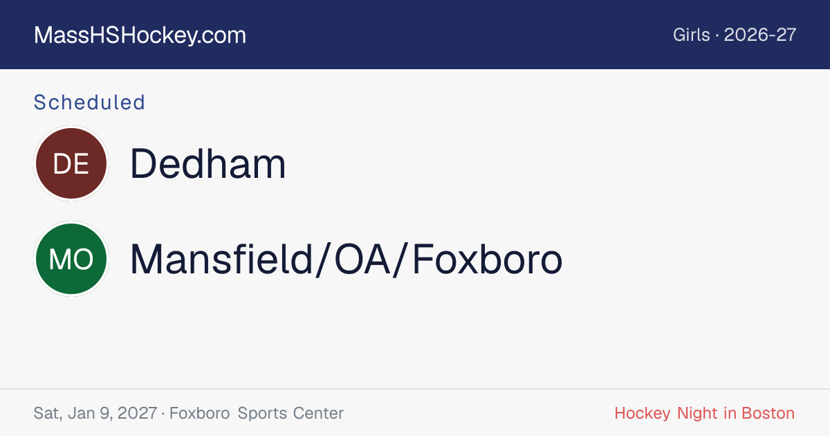 Dedham at Mansfield/OA/Foxboro score card