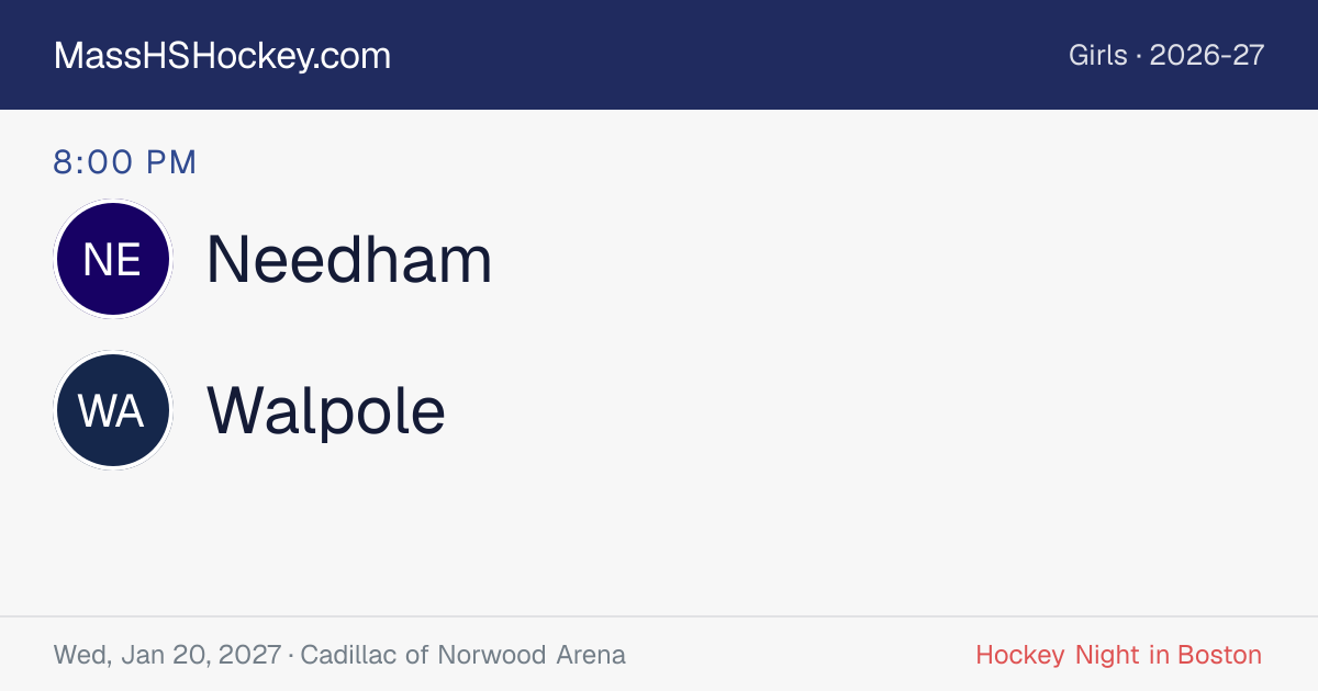 Needham at Walpole score card