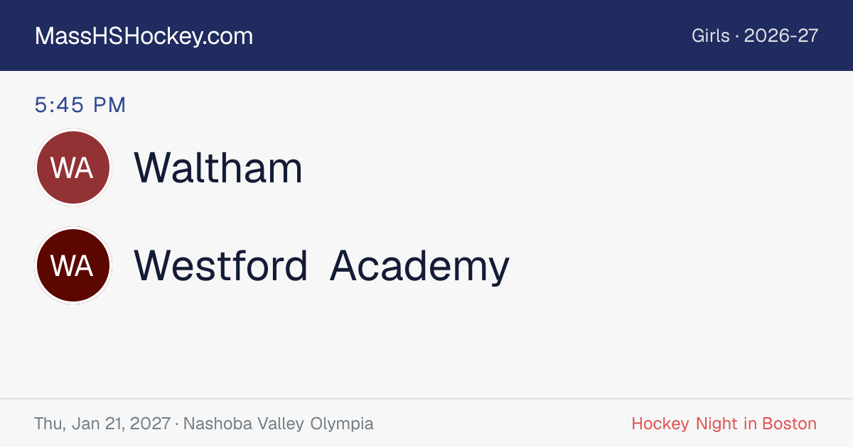 Waltham at Westford Academy score card