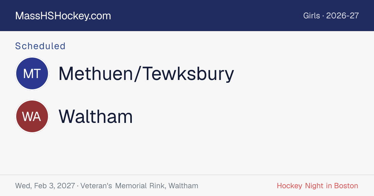 Methuen/Tewksbury at Waltham score card