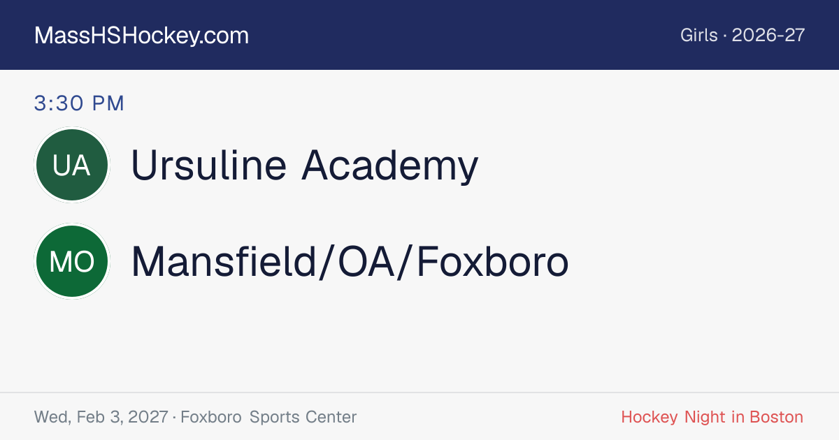 Ursuline Academy at Mansfield/OA/Foxboro score card