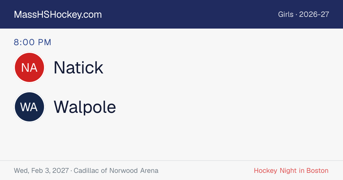 Natick at Walpole score card