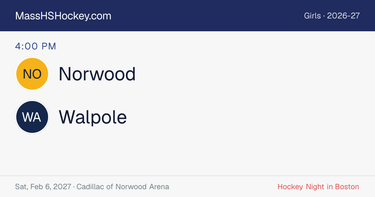 Norwood at Walpole score card