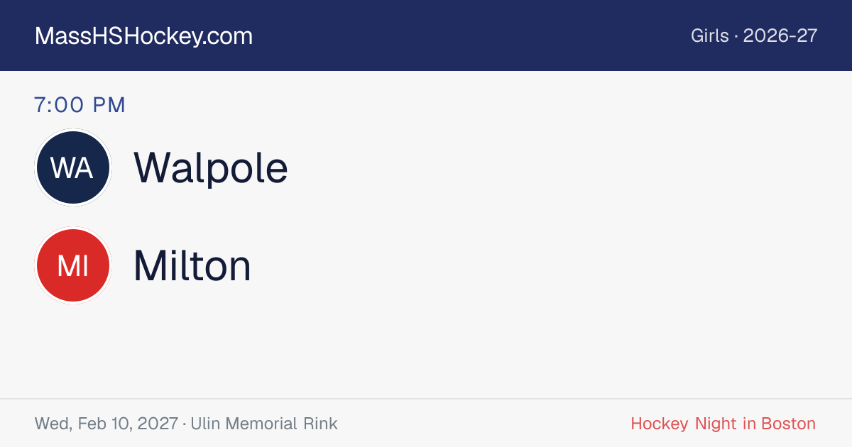 Walpole at Milton score card
