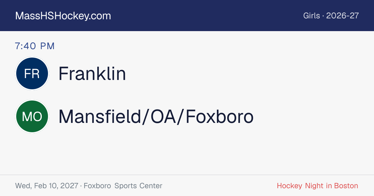 Franklin at Mansfield/OA/Foxboro score card