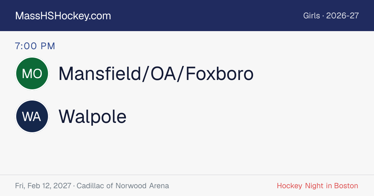 Mansfield/OA/Foxboro at Walpole score card