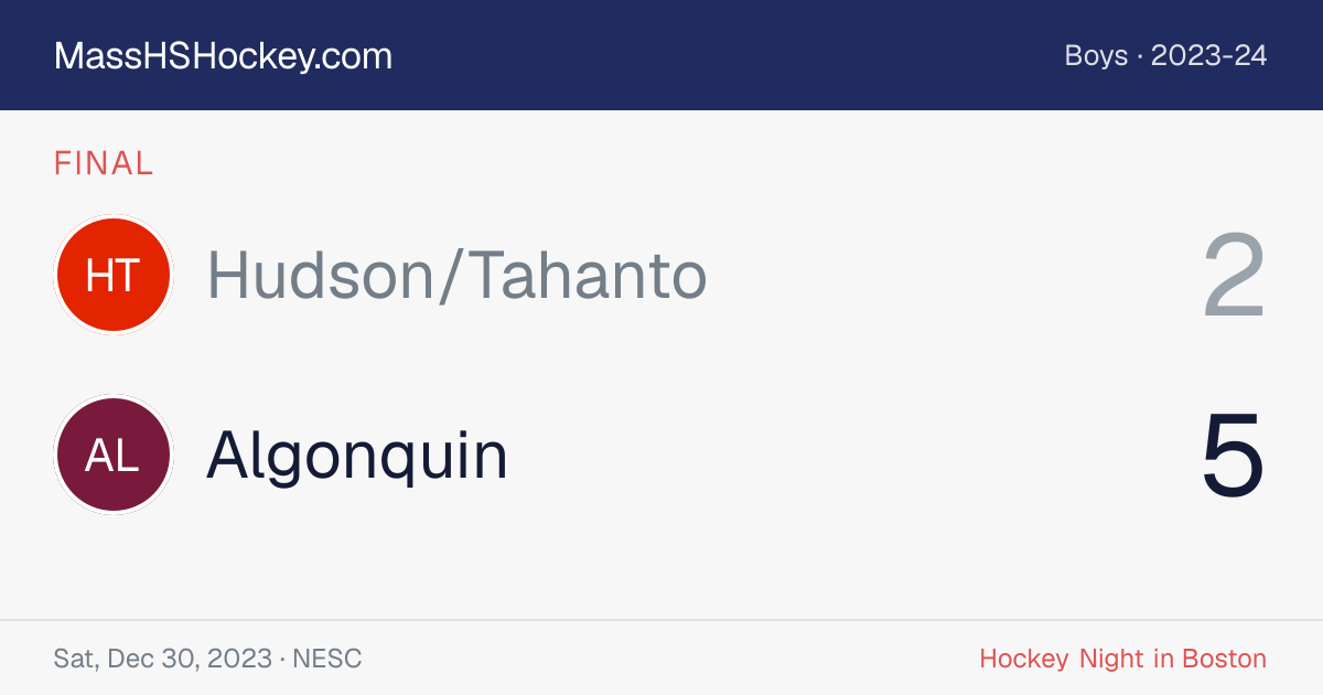 Hudson/Tahanto at Algonquin score card