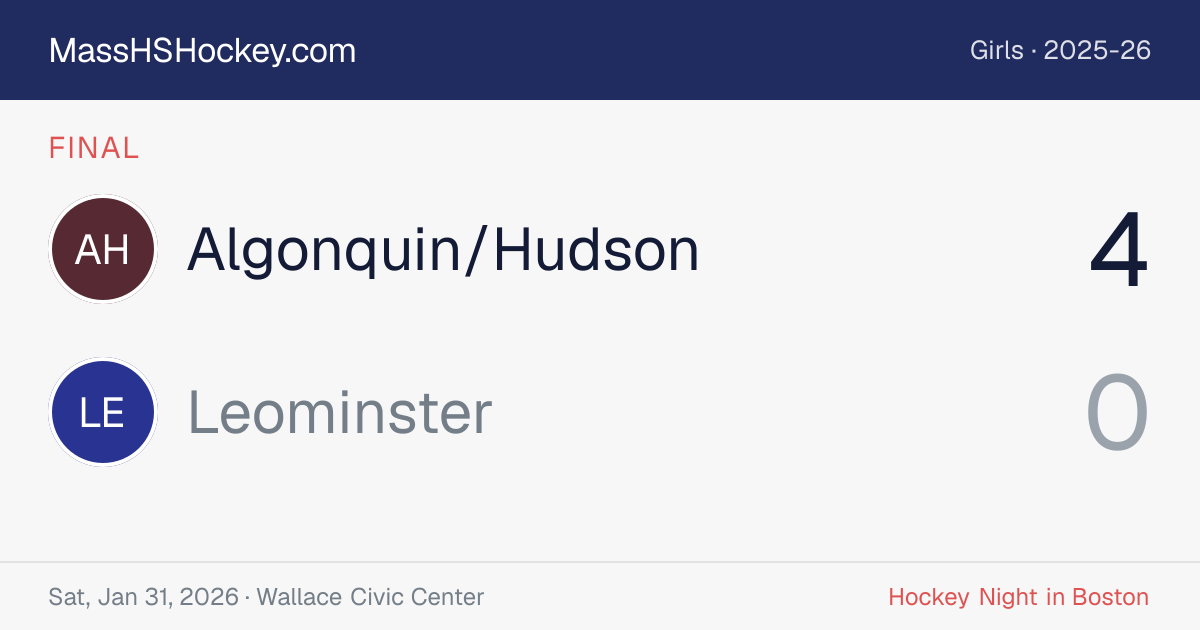Algonquin/Hudson at Leominster score card
