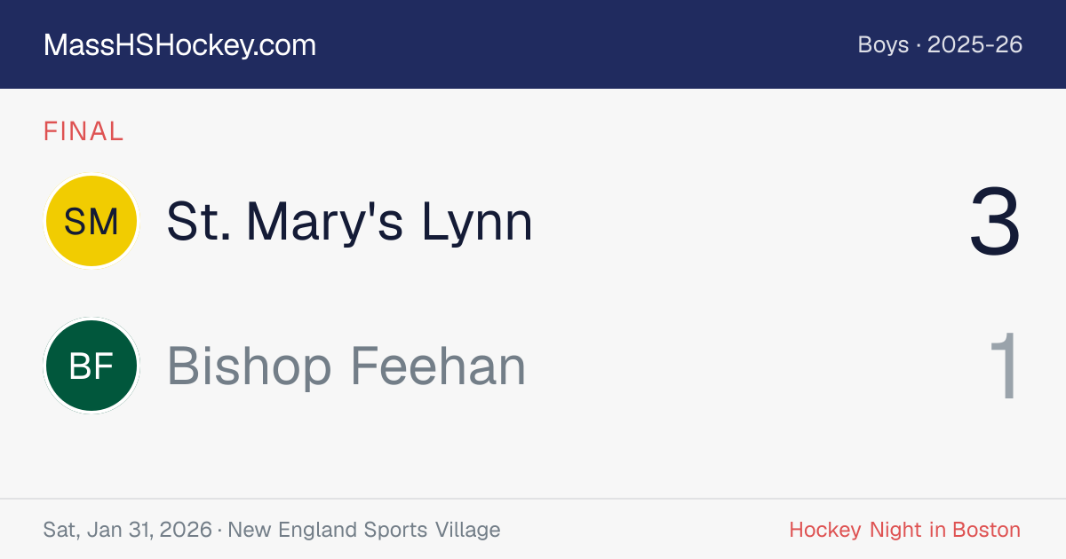 St. Mary's Lynn at Bishop Feehan score card