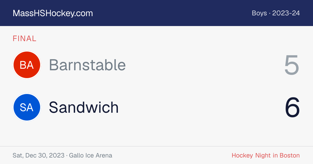 Barnstable at Sandwich score card
