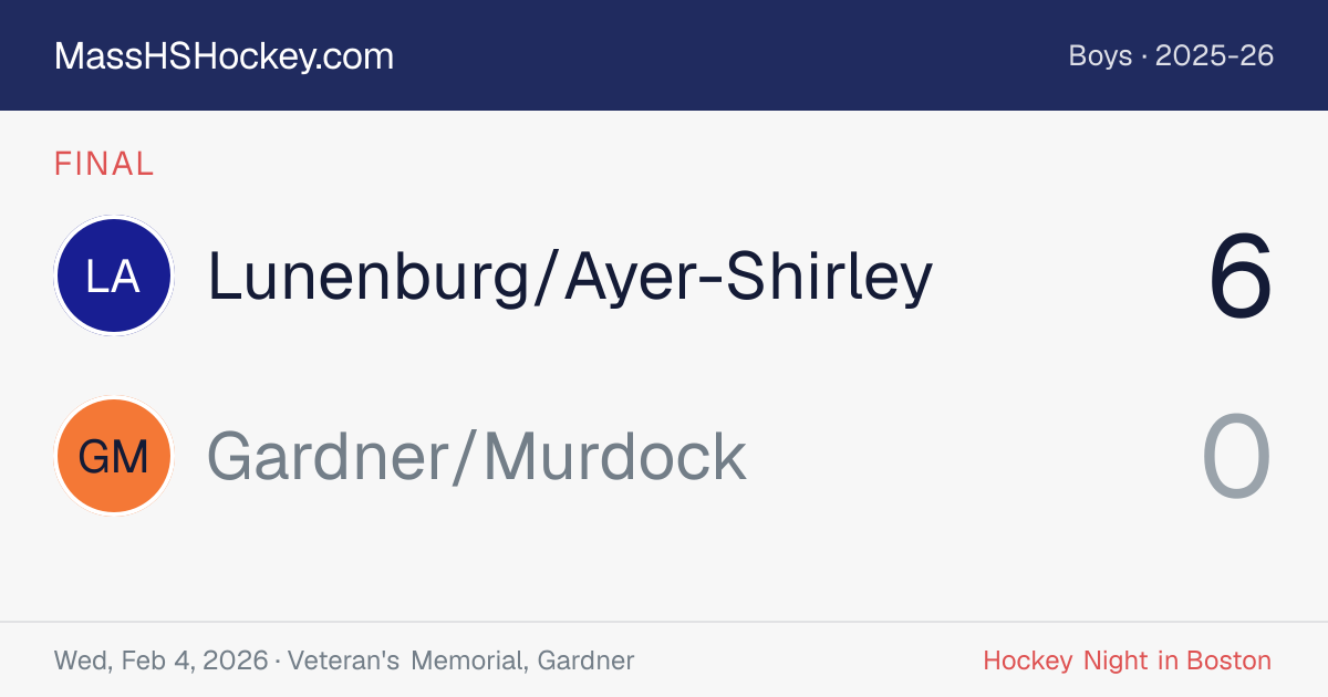 Lunenburg/Ayer-Shirley at Gardner/Murdock score card