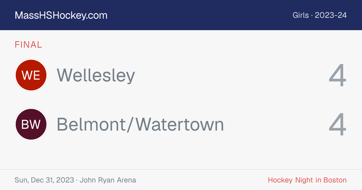 Wellesley at Belmont/Watertown score card
