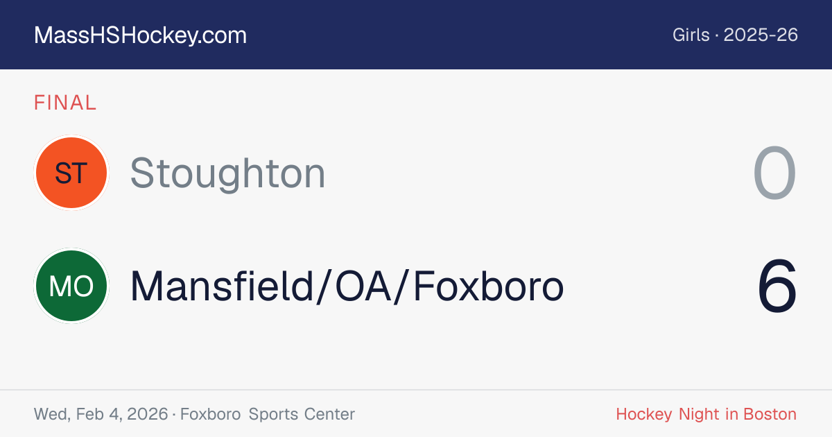 Stoughton at Mansfield/OA/Foxboro score card