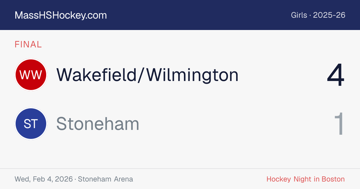 Wakefield/Wilmington at Stoneham score card