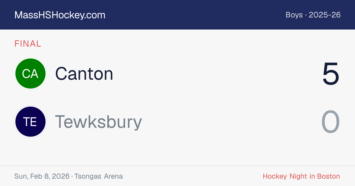 Canton at Tewksbury score card