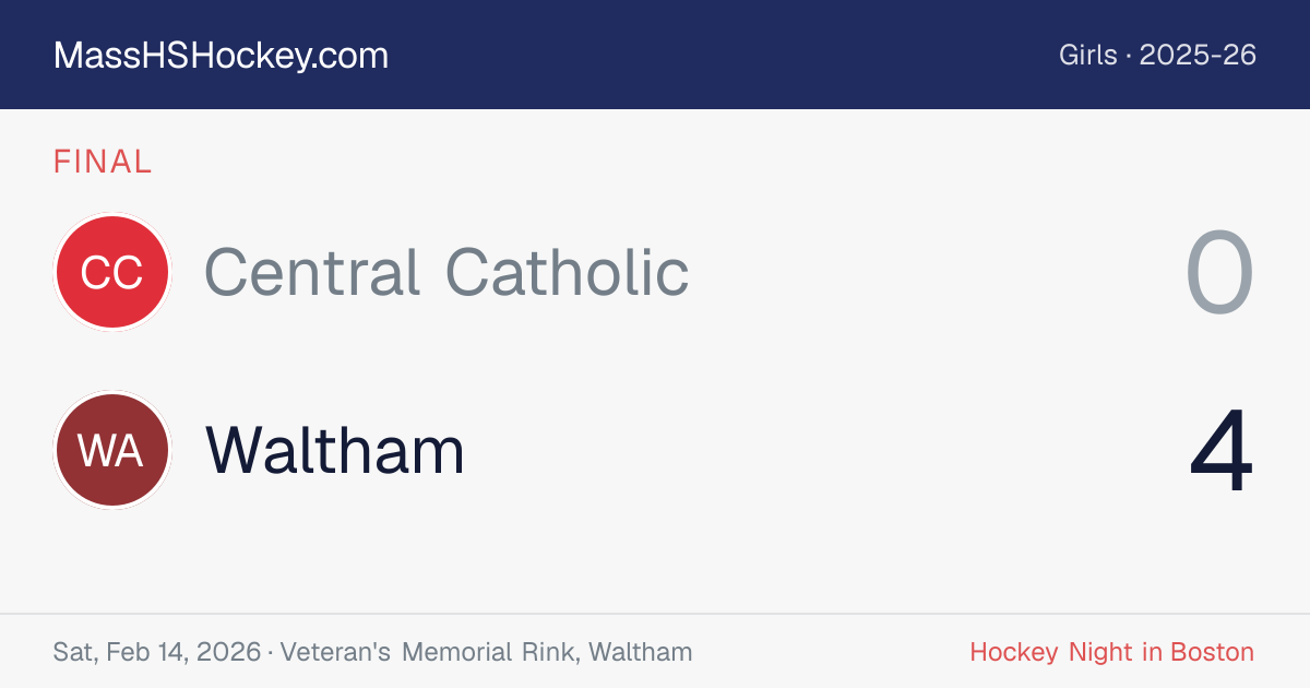 Central Catholic at Waltham score card