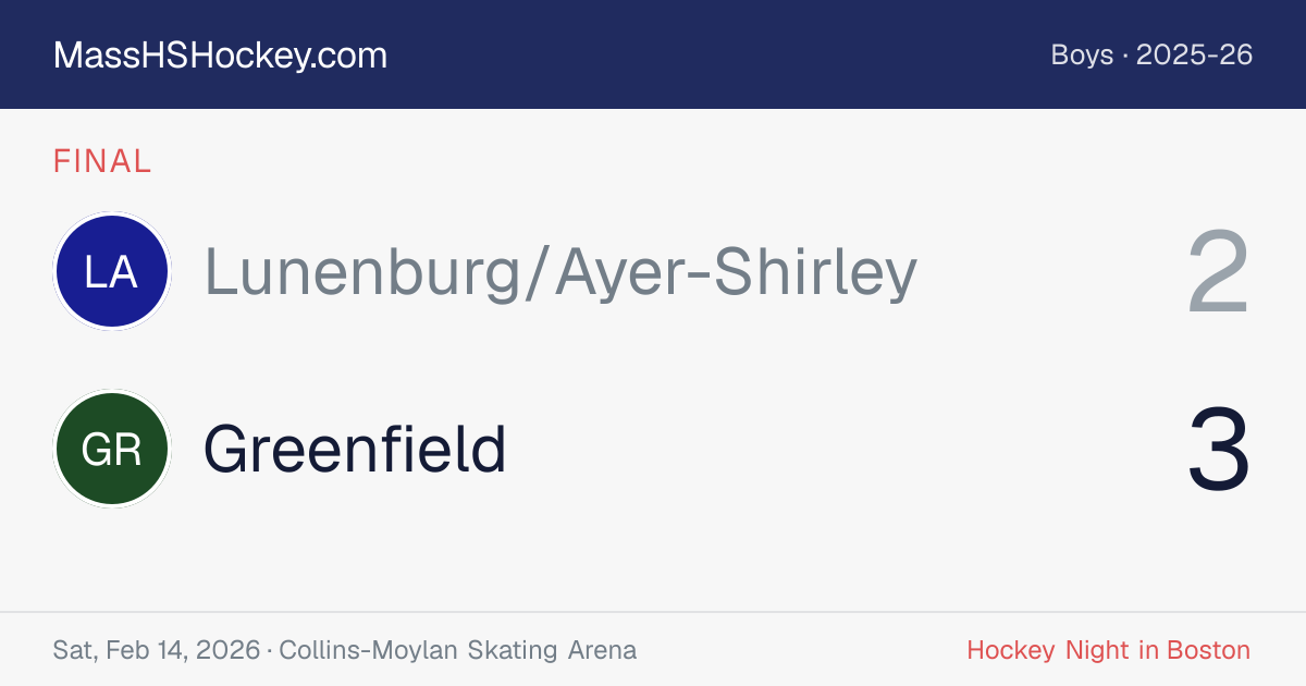 Lunenburg/Ayer-Shirley at Greenfield score card