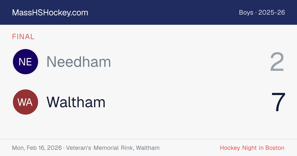 Needham at Waltham score card