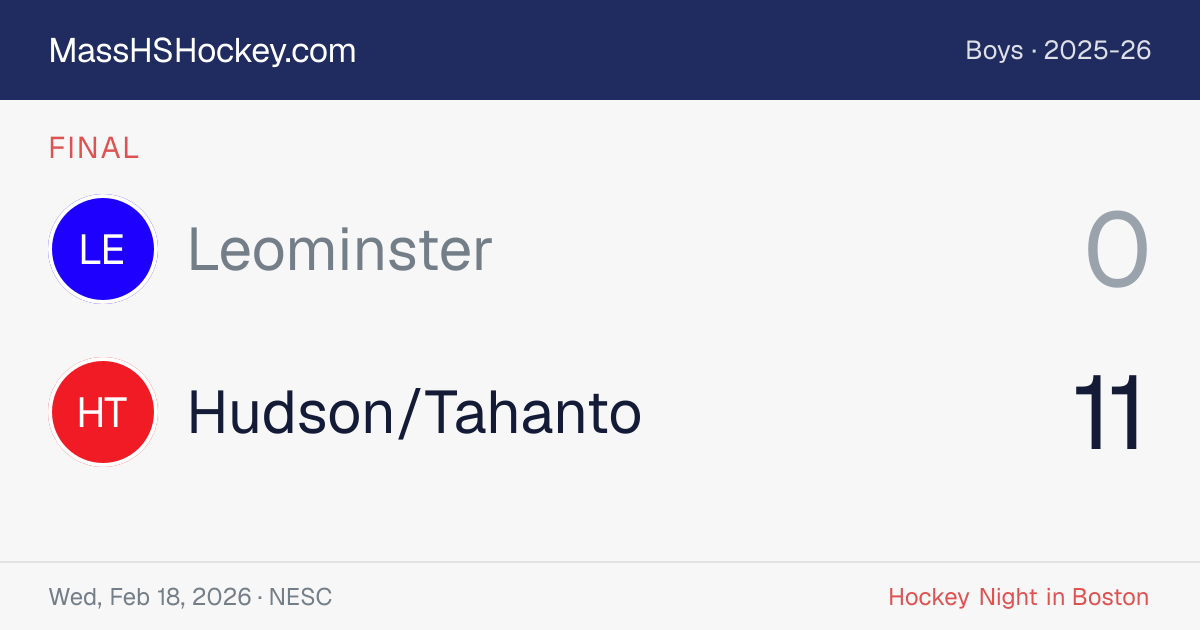 Leominster at Hudson/Tahanto score card