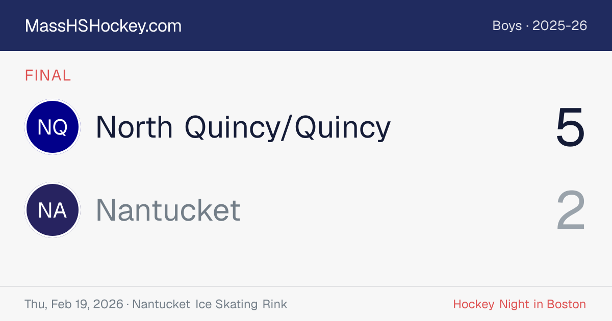 North Quincy/Quincy at Nantucket score card