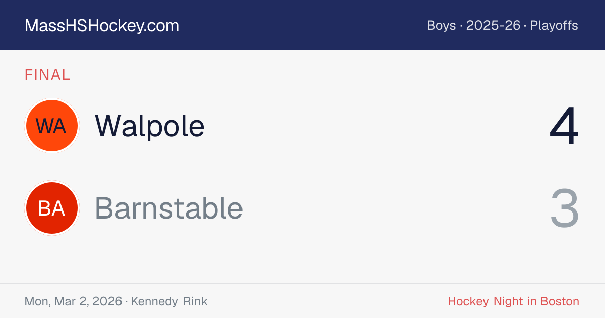 Walpole at Barnstable score card