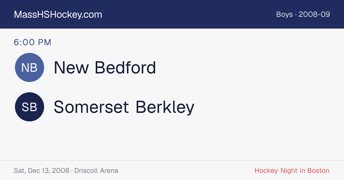 New Bedford at Somerset Berkley score card