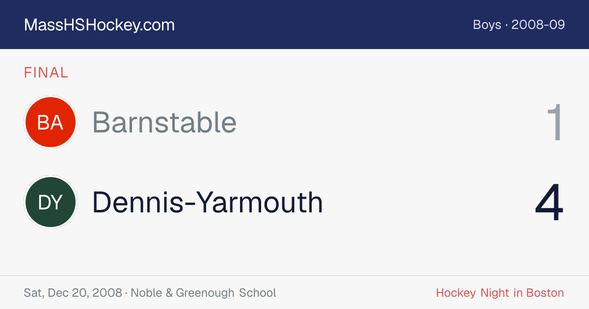 Barnstable at Dennis-Yarmouth score card