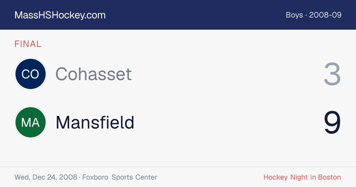 Cohasset at Mansfield score card